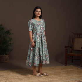 Green - hand tiered sanganeri dress 05 - handcrafted