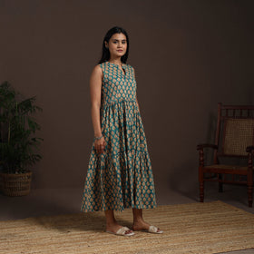 Green - hand tiered sanganeri dress 10 - handcrafted