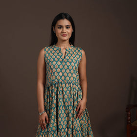 Green - hand tiered sanganeri dress 10 - handcrafted