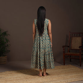 Green - hand tiered sanganeri dress 10 - handcrafted