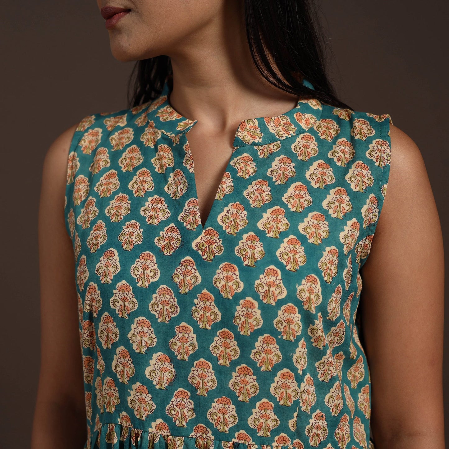 Green - hand tiered sanganeri dress 10 - handcrafted