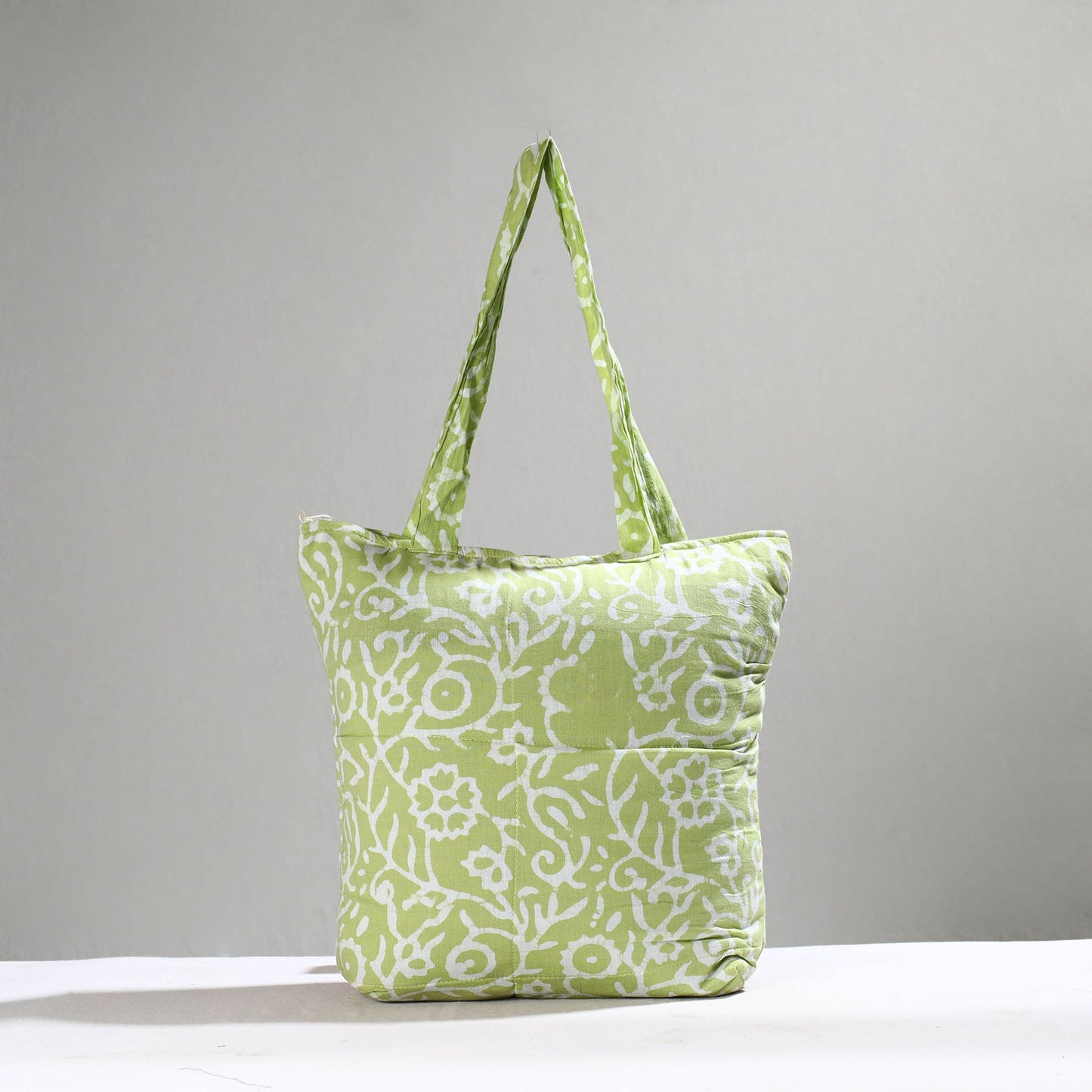 Green Handcrafted Batik Printed Cotton Hand Bag 01