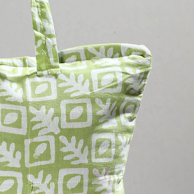 Green Handcrafted Batik Printed Cotton Hand Bag 01