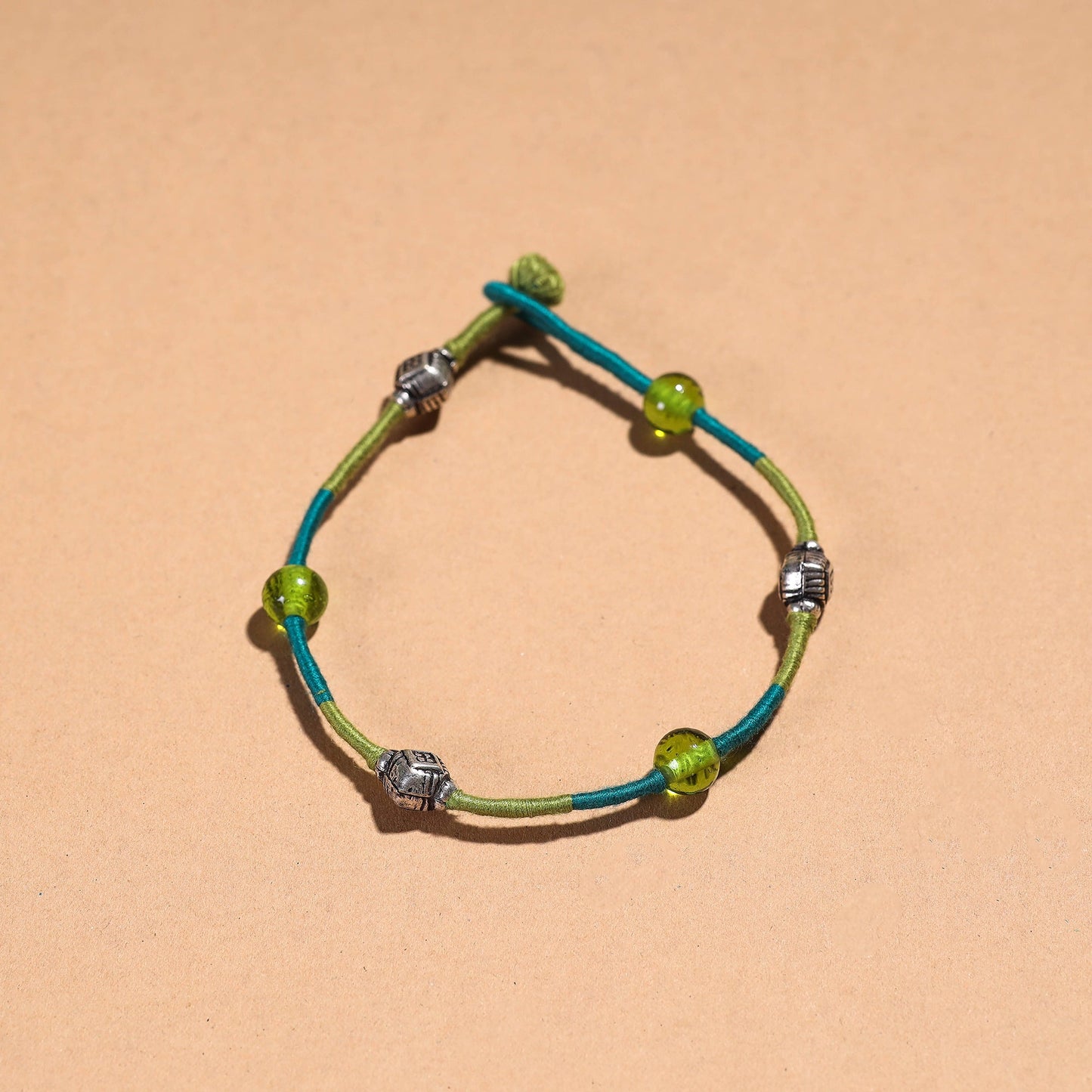 Green Handcrafted Bead & Thread Work Patwa Anklet