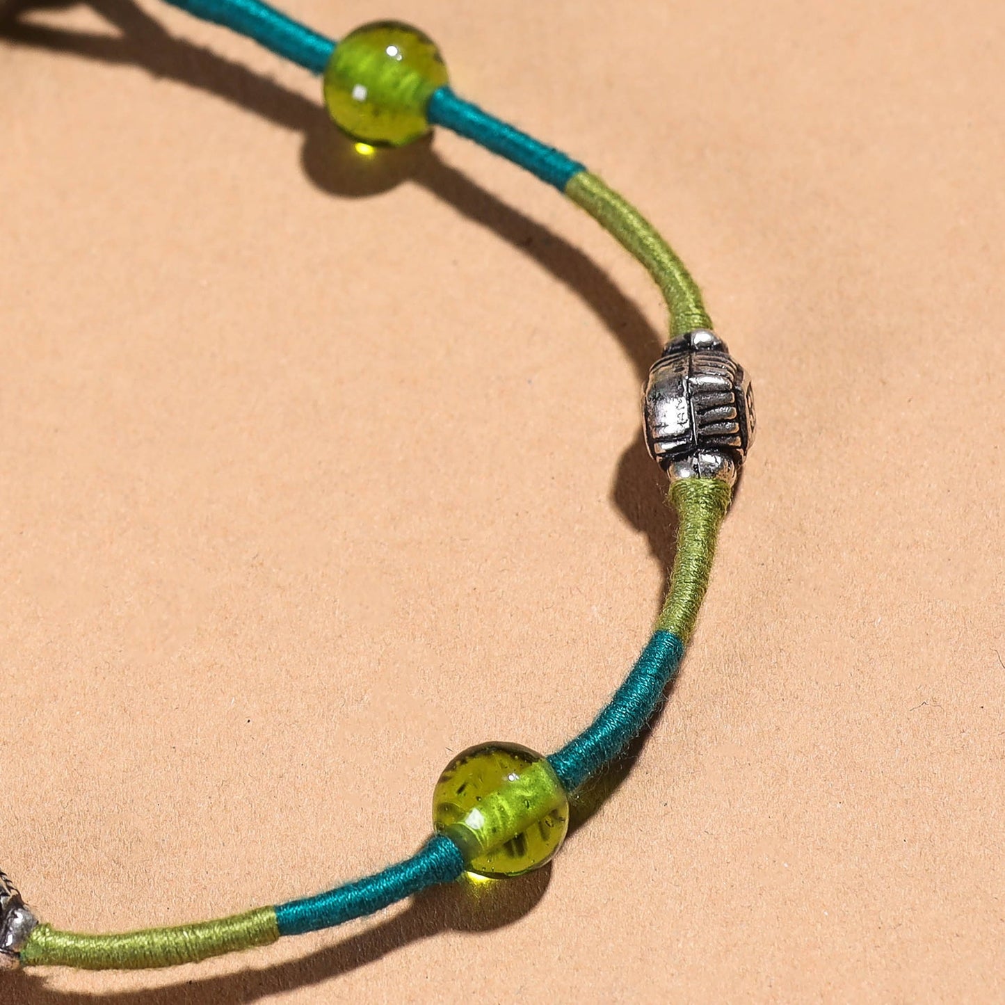Green Handcrafted Bead & Thread Work Patwa Anklet