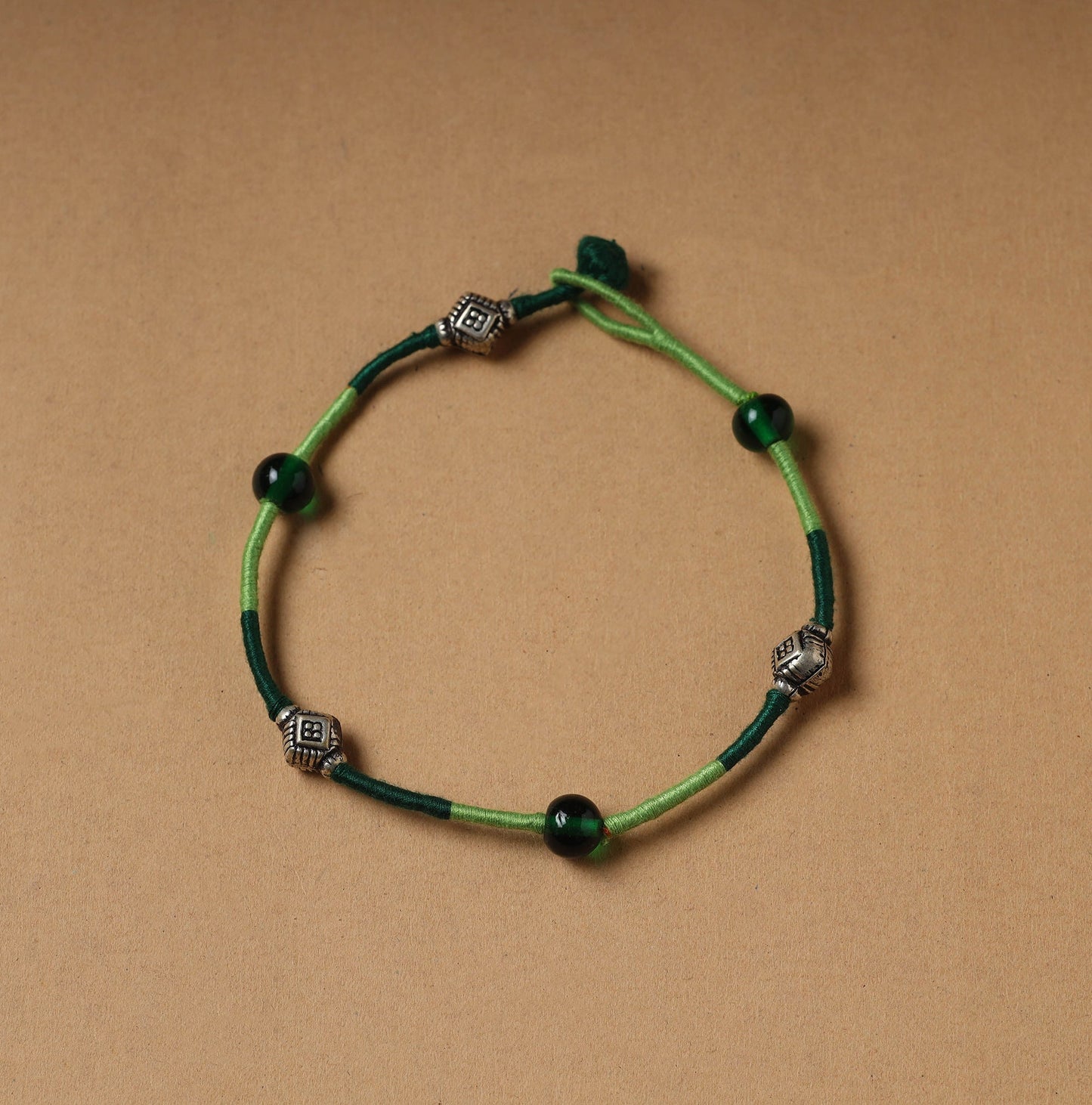 Green - handcrafted bead & thread work patwa anklet 90