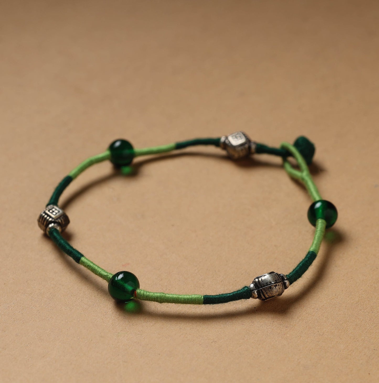 Green - handcrafted bead & thread work patwa anklet 90