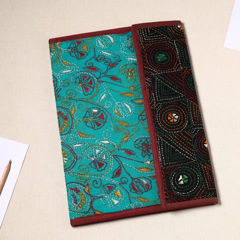 Green Handcrafted Bengal Kantha Work File Folder