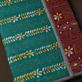 Green Handcrafted Bengal Kantha Work File Folder