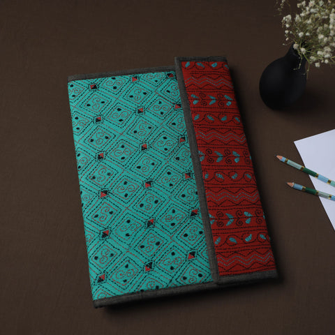 Green Handcrafted Bengal Kantha Work File Folder