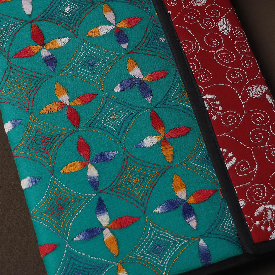 Green Handcrafted Bengal Kantha Work File Folder
