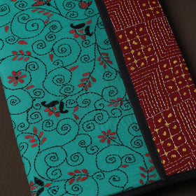 Green Handcrafted Bengal Kantha Work File Folder