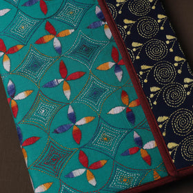 Green Handcrafted Bengal Kantha Work File Folder