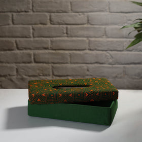 Green Handcrafted Bengal Kantha Work Tissue Box 
