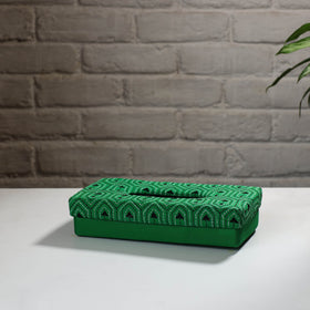 Green Handcrafted Bengal Kantha Work Tissue Box