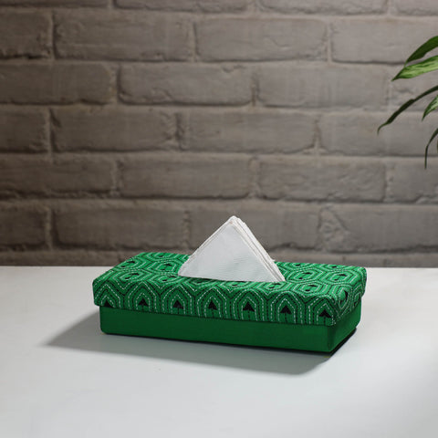 Green Handcrafted Bengal Kantha Work Tissue Box