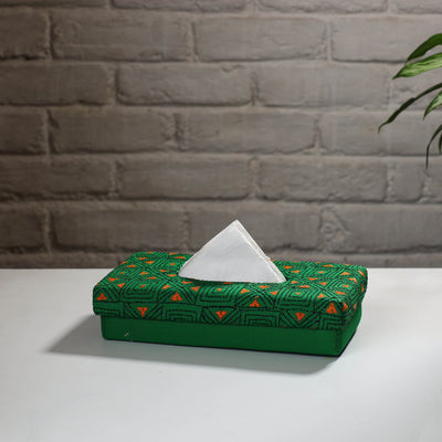 Green Handcrafted Bengal Kantha Work Tissue Box