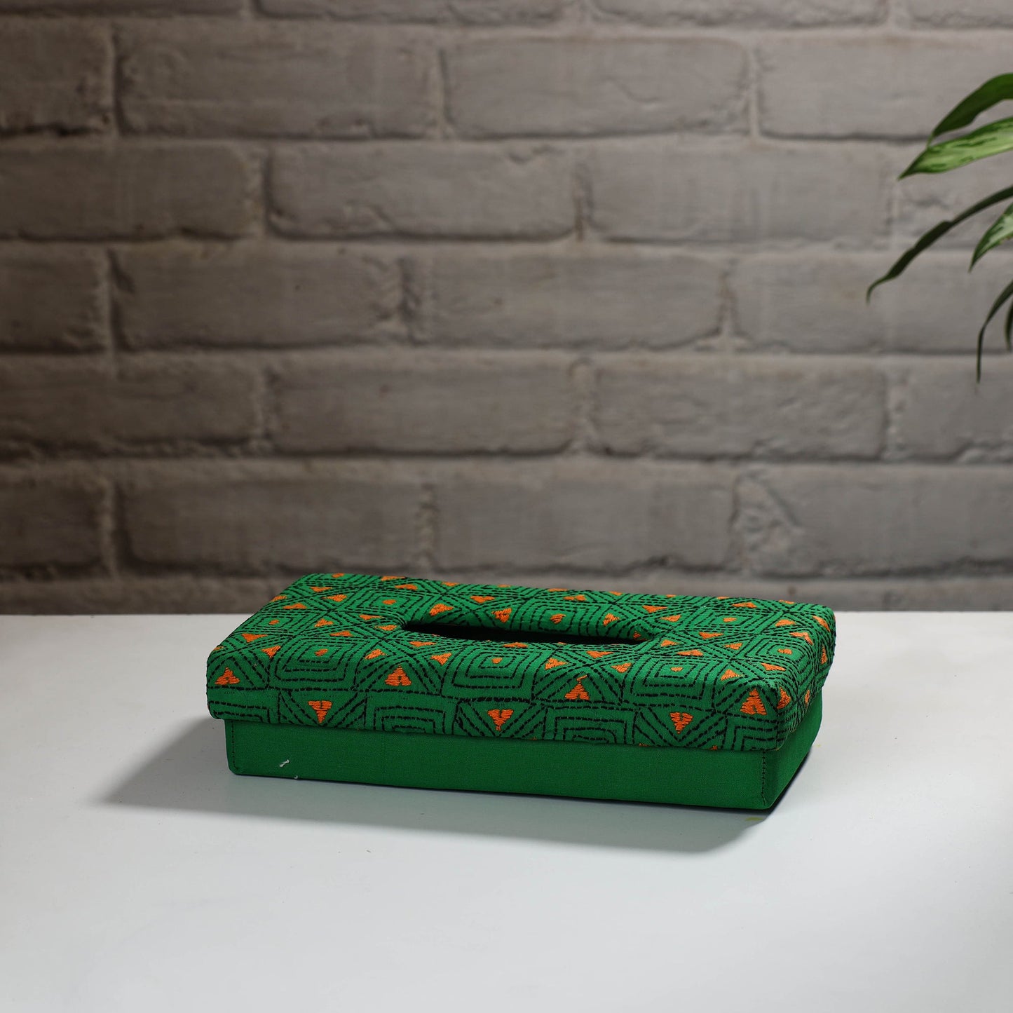 Green Handcrafted Bengal Kantha Work Tissue Box