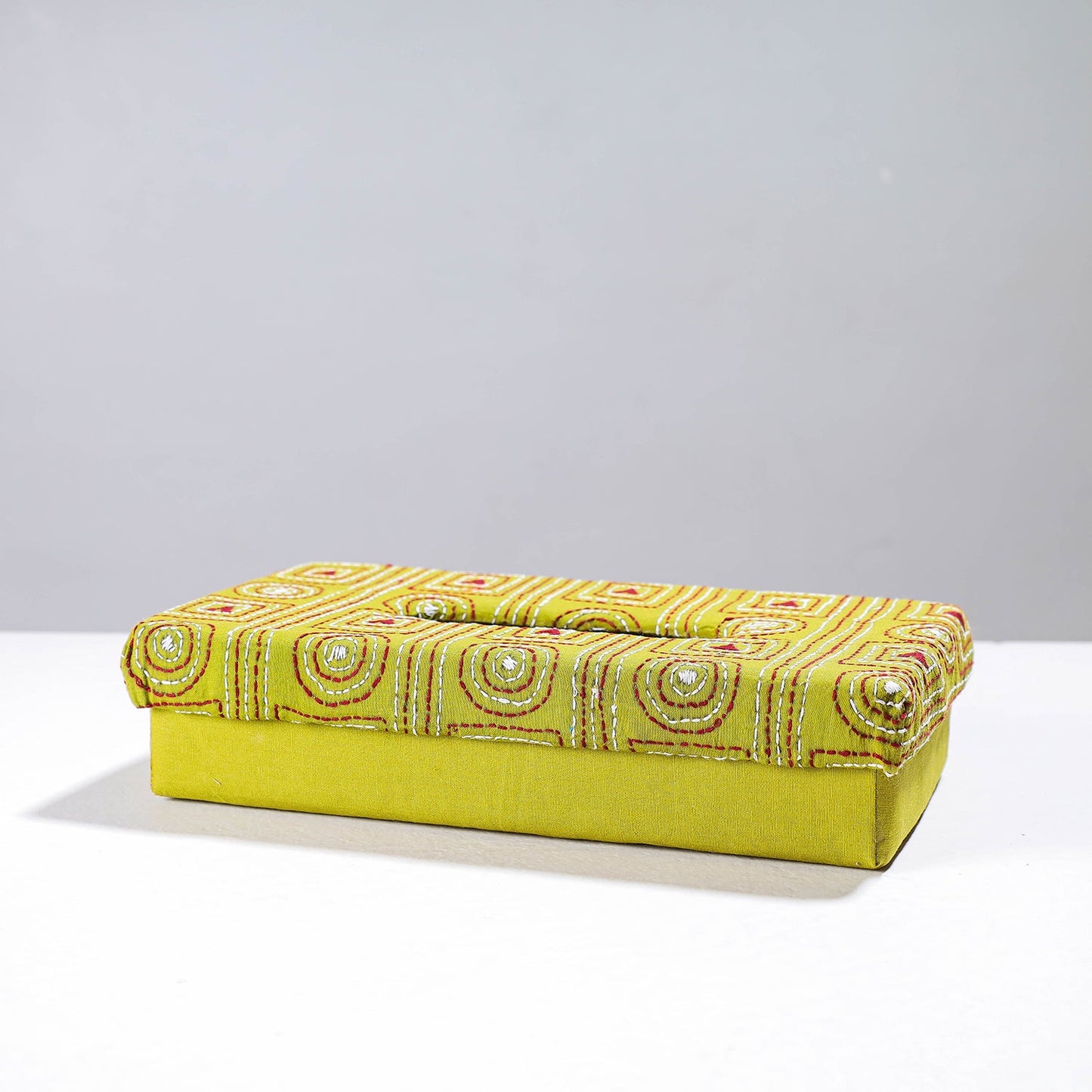 Green Handcrafted Bengal Kantha Work Tissue Box