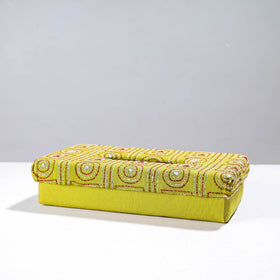 Green Handcrafted Bengal Kantha Work Tissue Box