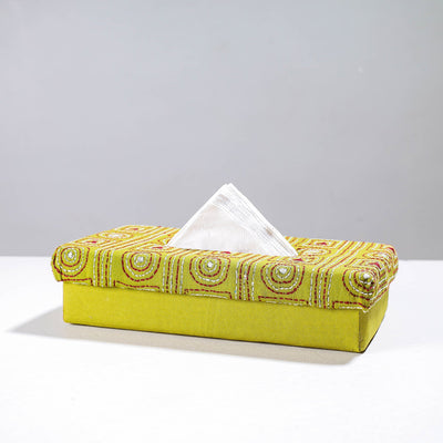 Green Handcrafted Bengal Kantha Work Tissue Box