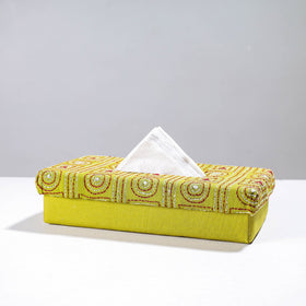 Green Handcrafted Bengal Kantha Work Tissue Box