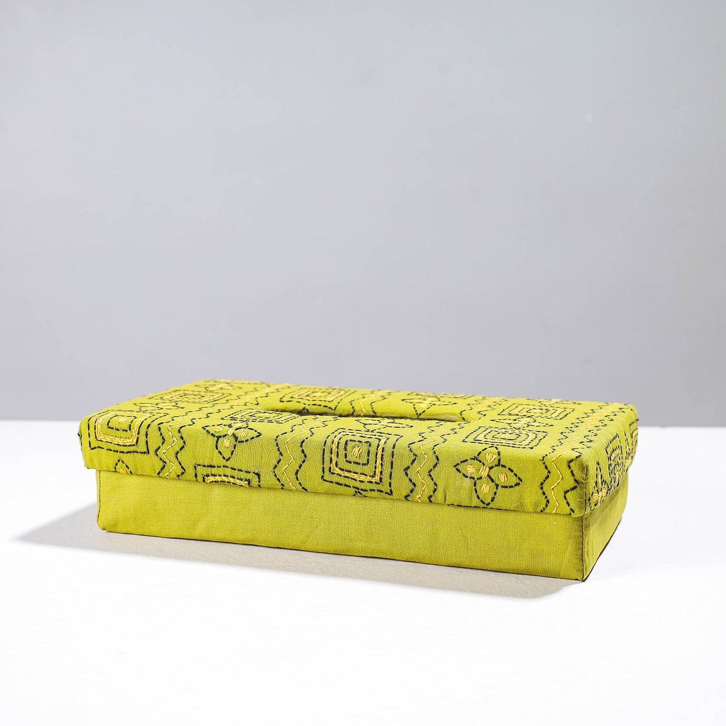 Green Handcrafted Bengal Kantha Work Tissue Box