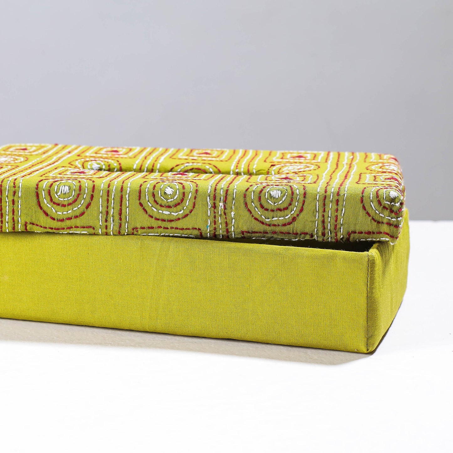 Green Handcrafted Bengal Kantha Work Tissue Box