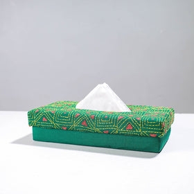 Green Handcrafted Bengal Kantha Work Tissue Box 