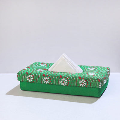 Green Handcrafted Bengal Kantha Work Tissue Box