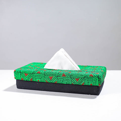 Green Handcrafted Bengal Kantha Work Tissue Box 