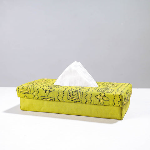 Green Handcrafted Bengal Kantha Work Tissue Box