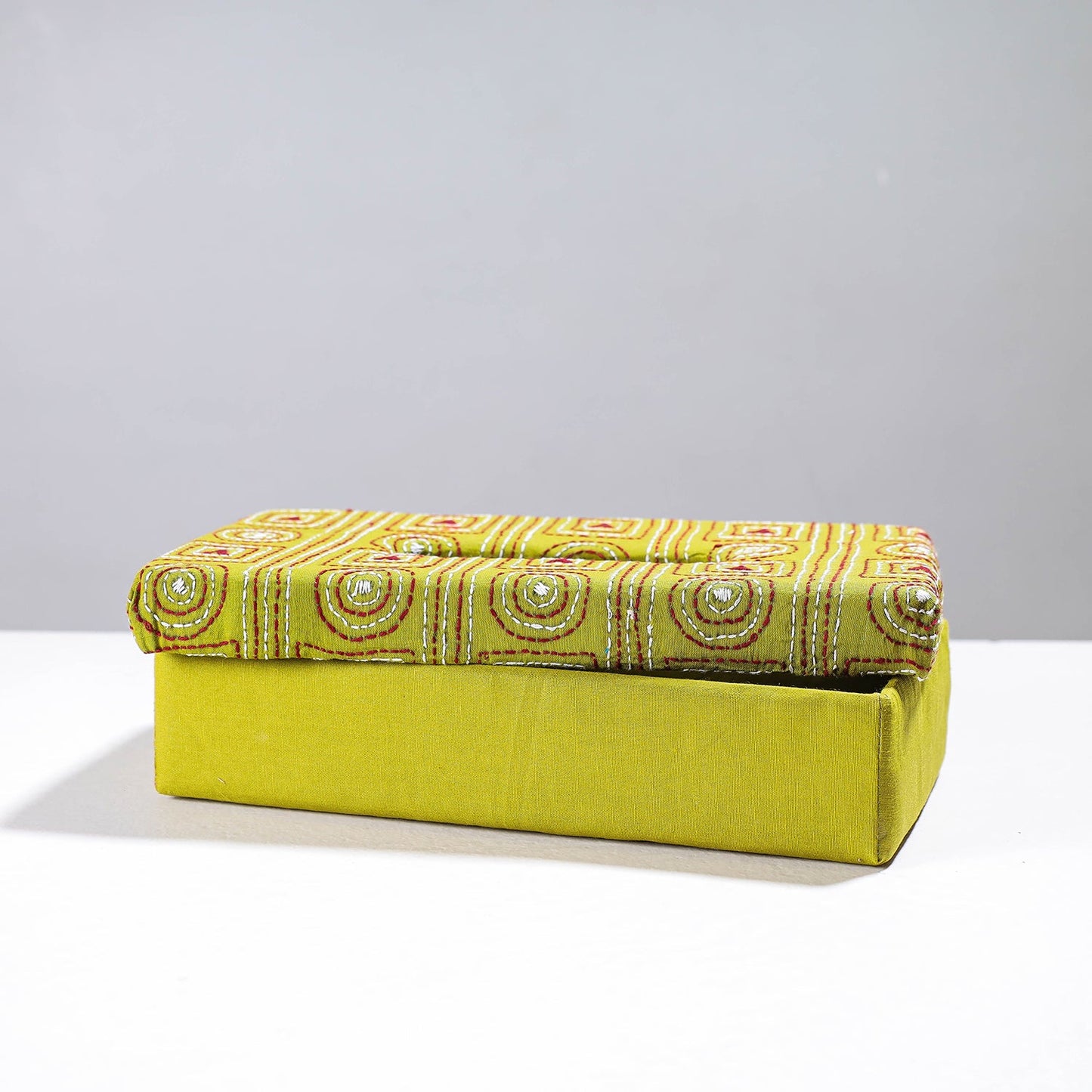 Green Handcrafted Bengal Kantha Work Tissue Box