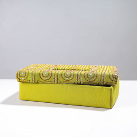 Green Handcrafted Bengal Kantha Work Tissue Box