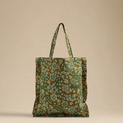 Green - handcrafted cotton frill jhola bag 07