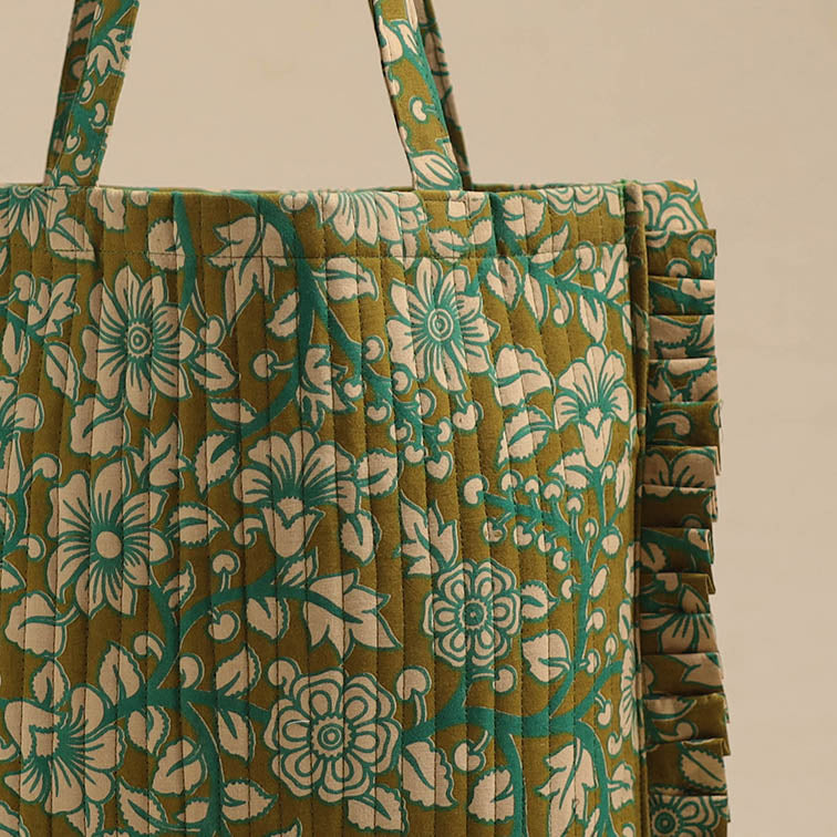 Green - handcrafted cotton frill jhola bag 07