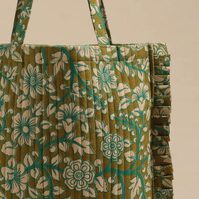Green - handcrafted cotton frill jhola bag 07