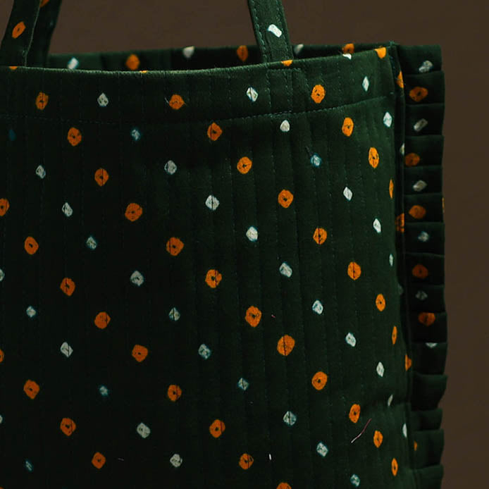 Green - handcrafted cotton frill jhola bag 23