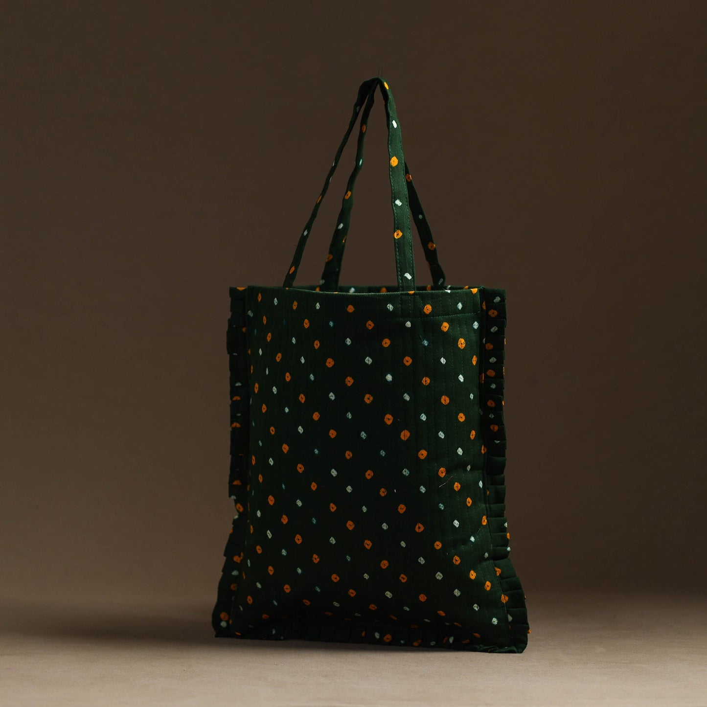 Green - handcrafted cotton frill jhola bag 23