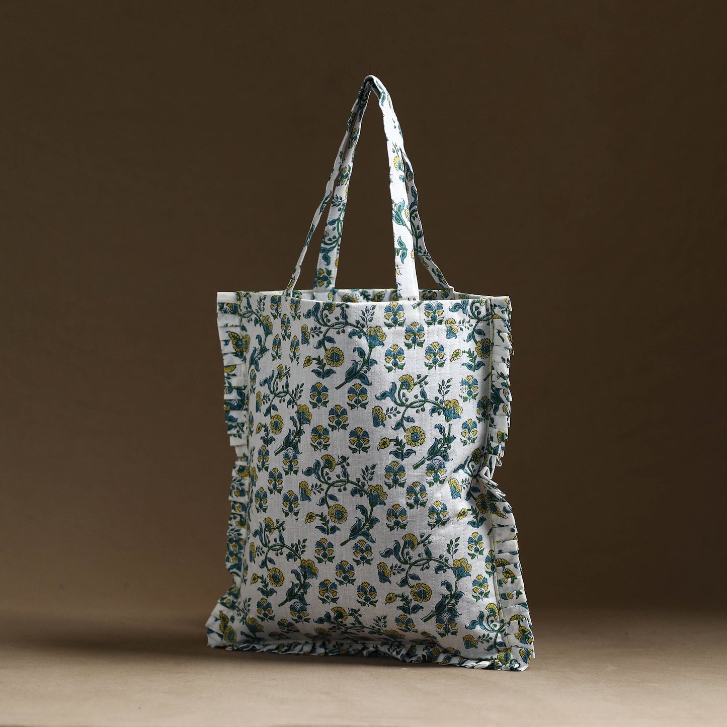 Green - handcrafted cotton frill jhola bag 30