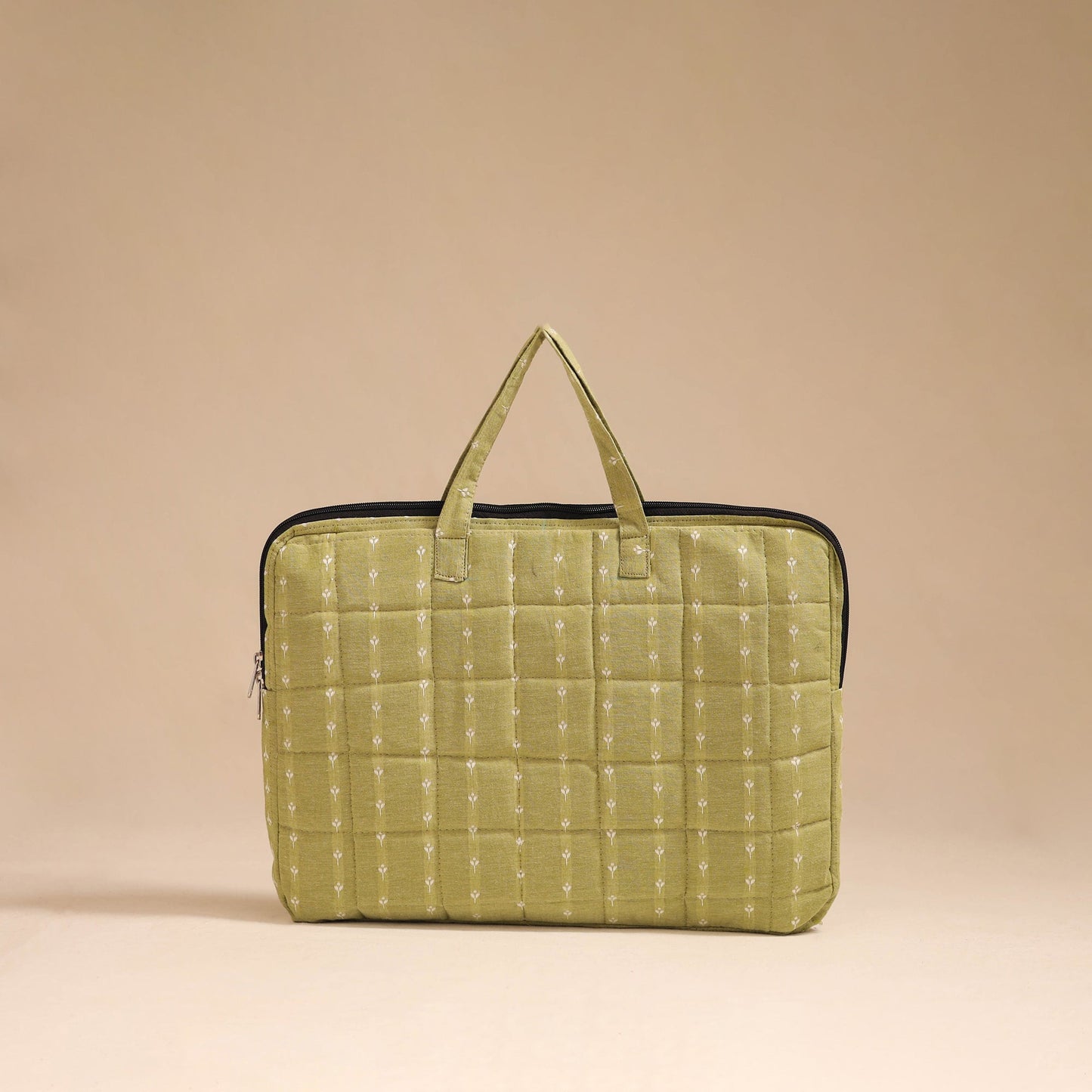 Green - handcrafted cotton quilted laptop bag 01