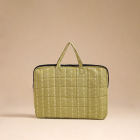 Green - handcrafted cotton quilted laptop bag 01