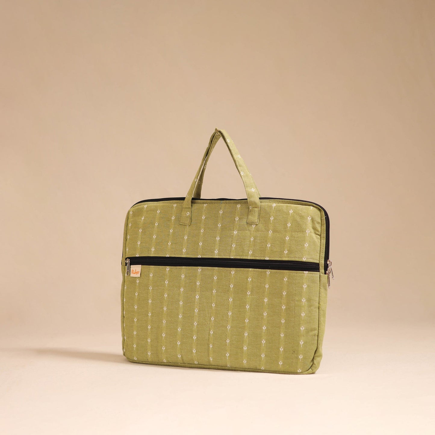 Green - handcrafted cotton quilted laptop bag 01