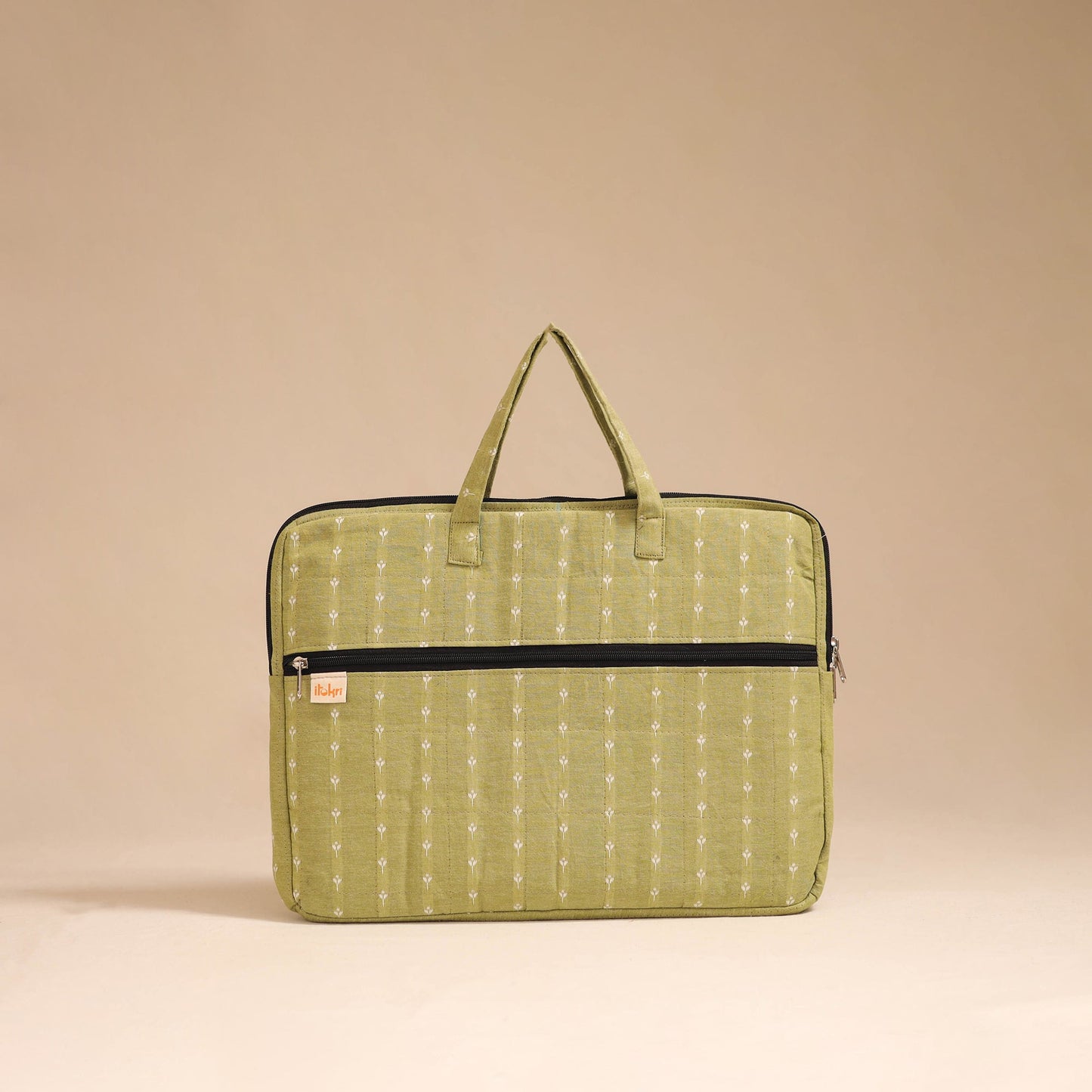 Green - handcrafted cotton quilted laptop bag 01