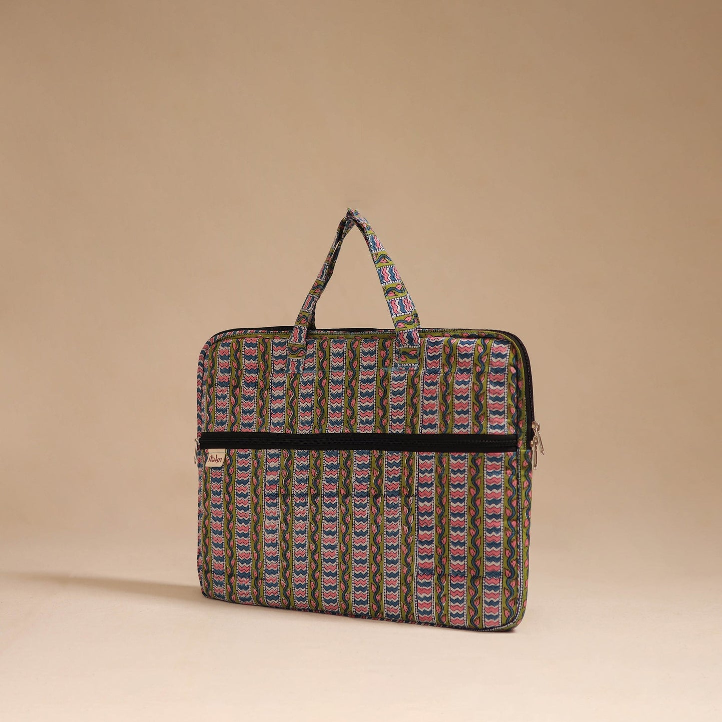 Green - handcrafted cotton quilted laptop bag 17