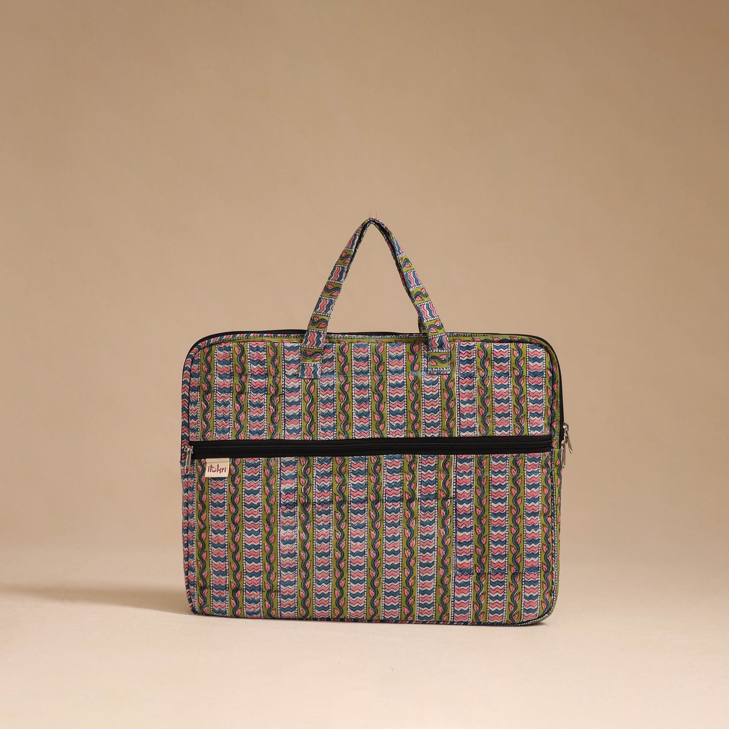 Green - handcrafted cotton quilted laptop bag 17