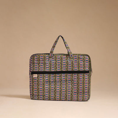 Green - handcrafted cotton quilted laptop bag 17