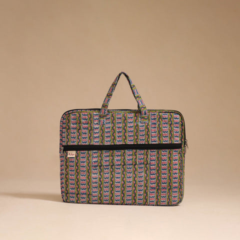 Green - handcrafted cotton quilted laptop bag 17