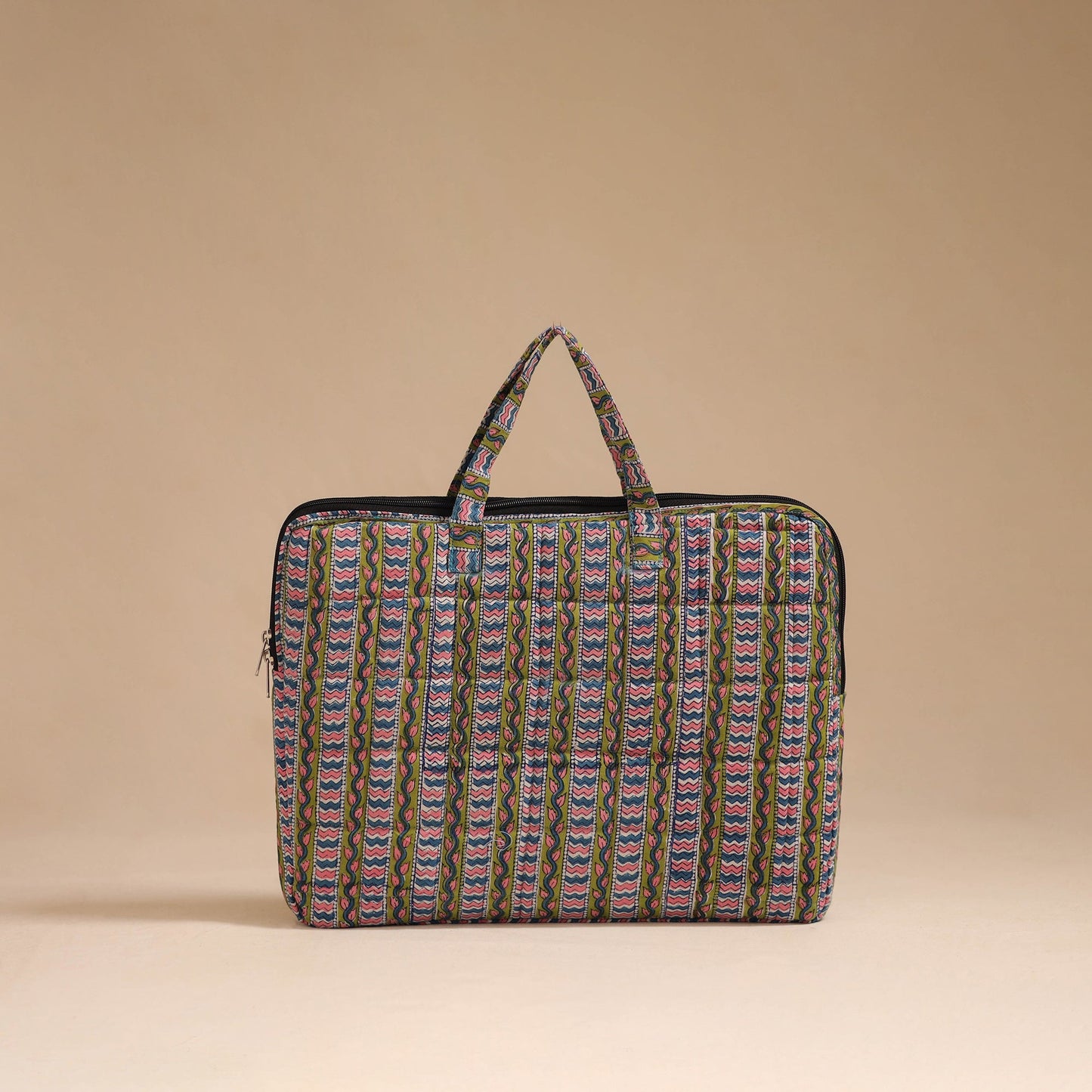 Green - handcrafted cotton quilted laptop bag 17