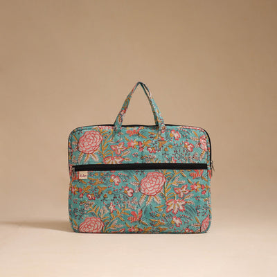 Green - handcrafted cotton quilted laptop bag 18